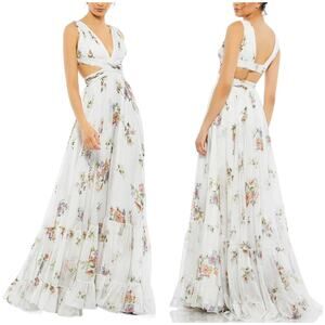 Mac Duggal NWT Sleeveless Cutout Plunging V-neckline Floral Maxi Gown Size 10